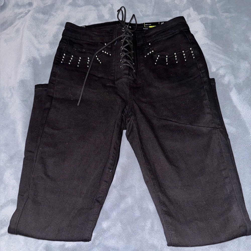 BRAND NEW Black Lace-Up Women's Jeans Size 5